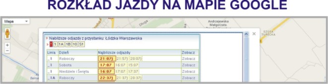 Rozkład jazdy w formie mapy GOOGLE